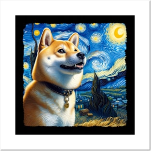 Starry Shiba Inu Dog Portrait - Pet Portrait Posters and Art